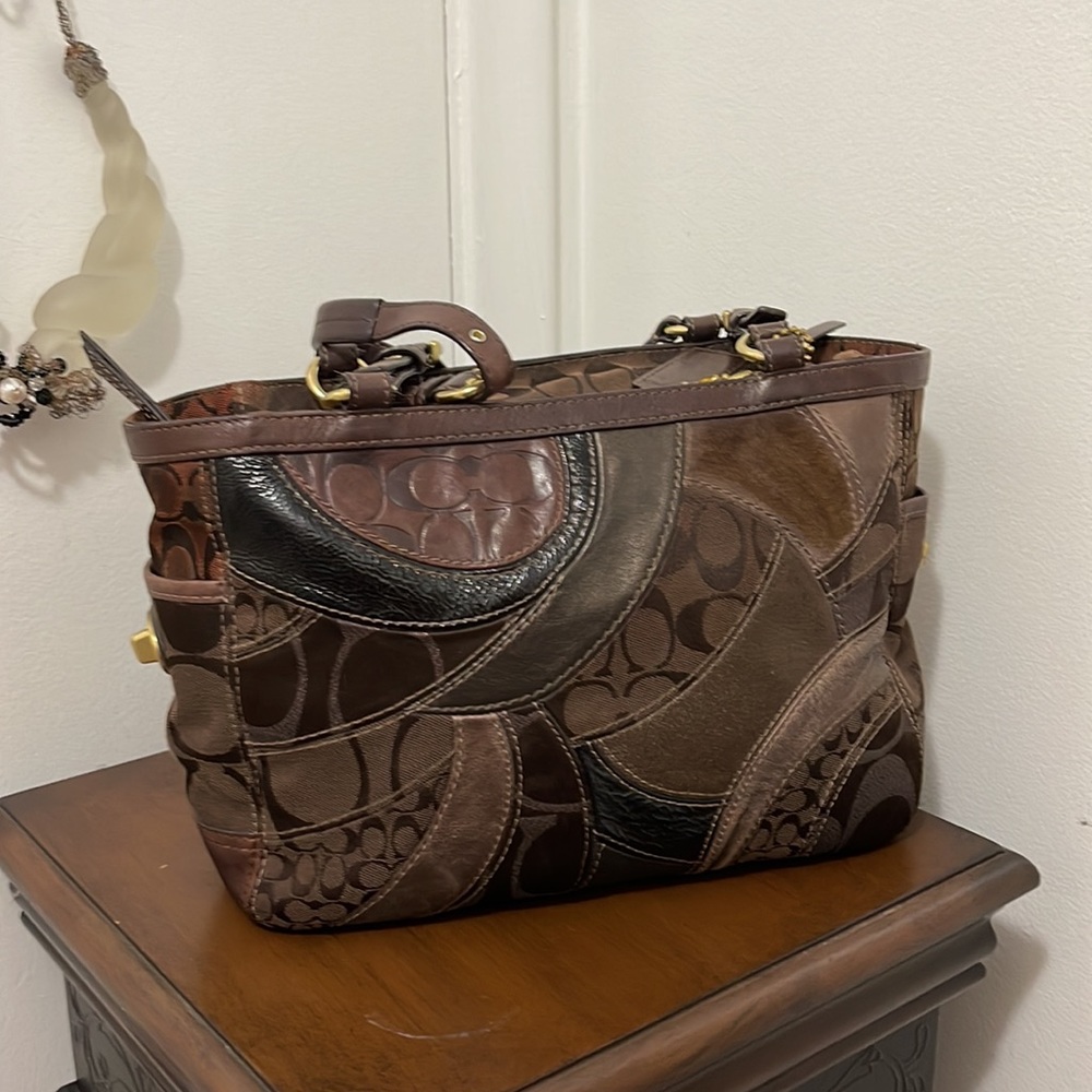 COACH Mosaic Signature Patchwork Shoulder Bag - Brown Leather